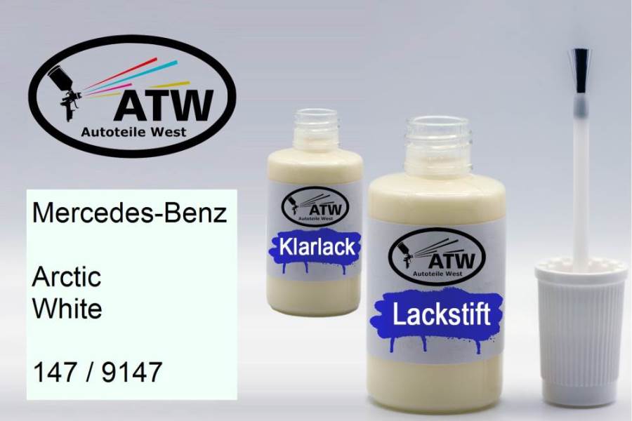 Mercedes-Benz, Arctic White, 147 / 9147: 20ml Lackstift + 20ml Klarlack - Set, von ATW Autoteile West.